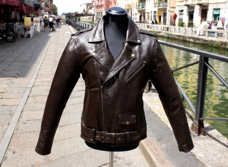 Brown leather jacket perfecto style