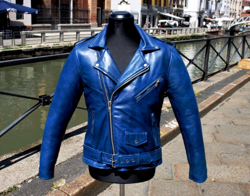 Blue leather jacket biker M