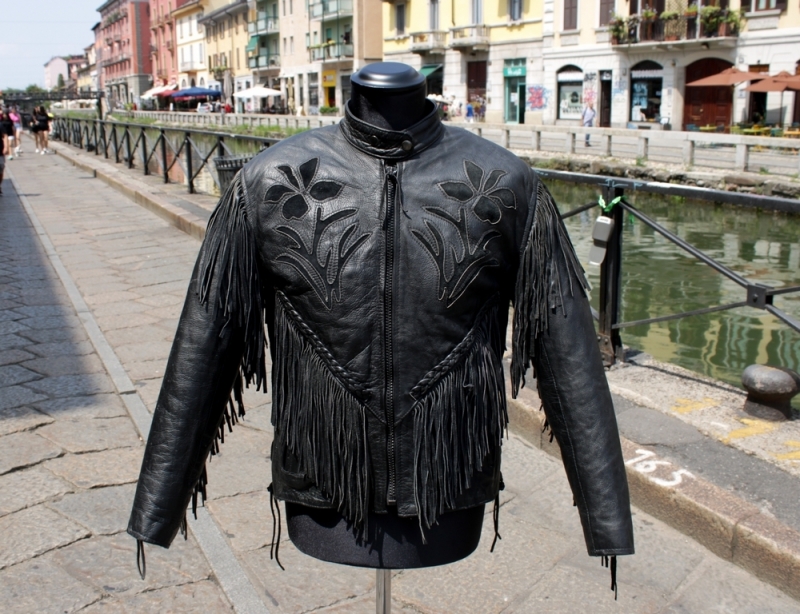 Fringes leather biker jacket for woman size L 