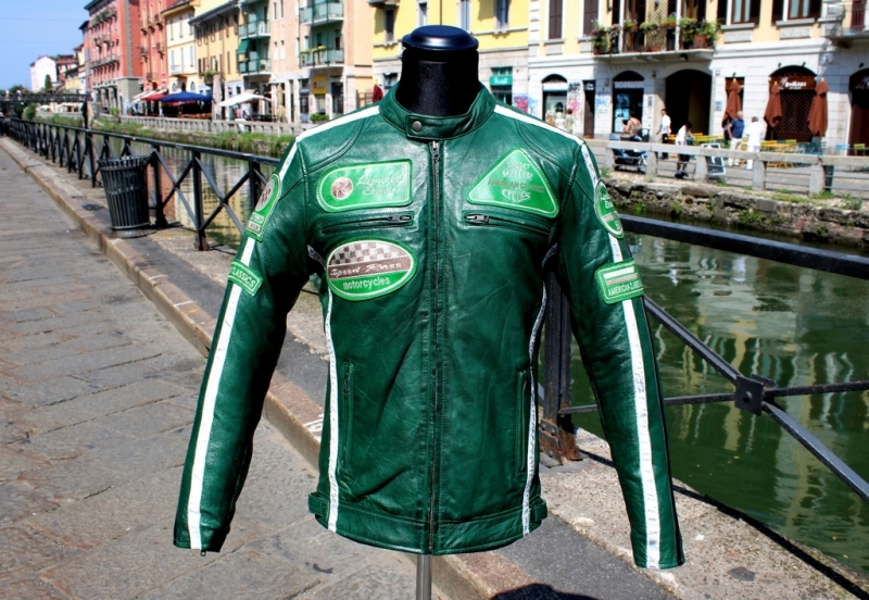 Green leather jacket vintage biker