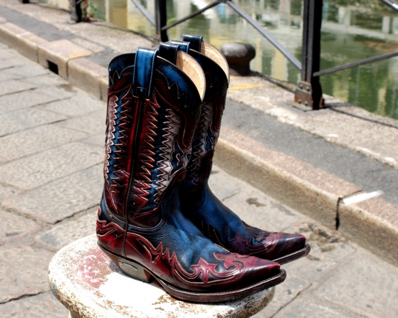 Stivali pelle blu bordeaux western boots texani Se