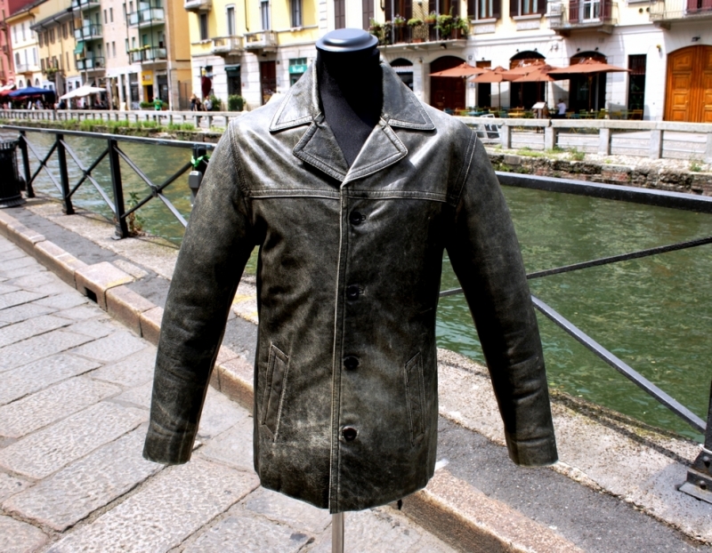 Trapper aged grey leather jacket size L 