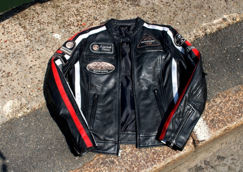 Black biker patch leather jacket milano