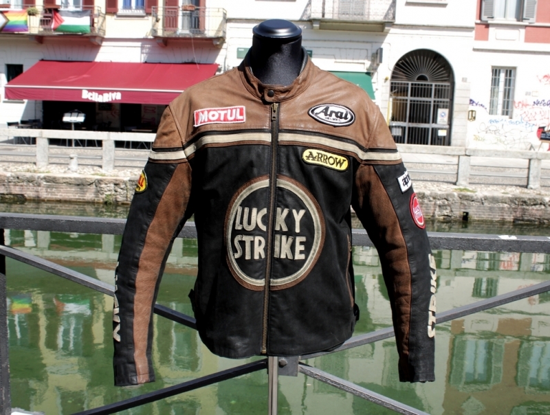 Giubbotto pelle biker moto vintage Lucky Strike 