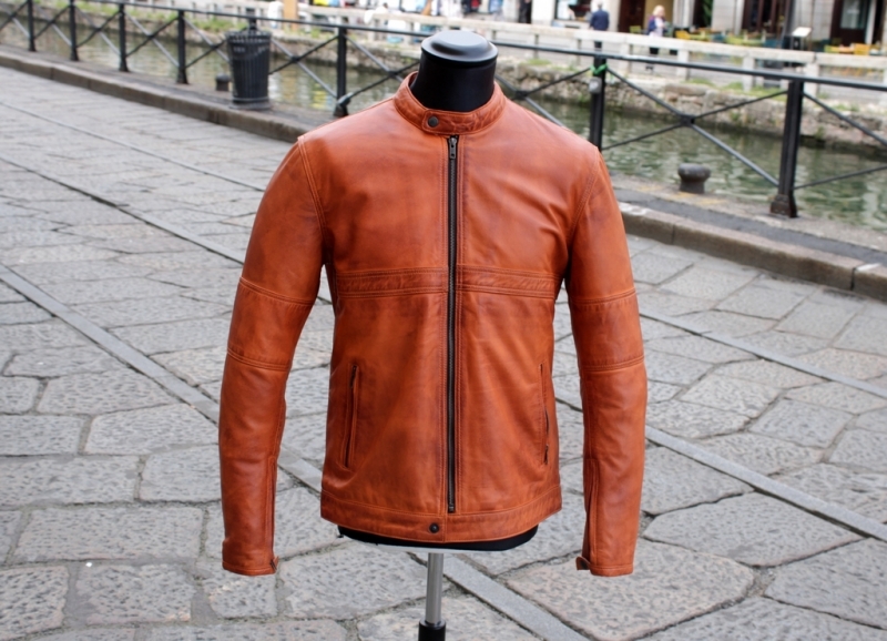 New moto jacket leather tobacco orange size L