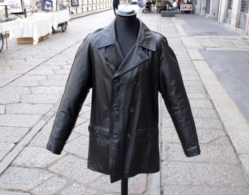 Cappotto pelle vintage peacoat doppiopetto anni 90