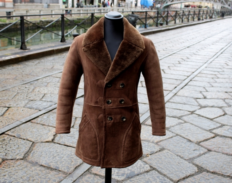 Cappotto pelle montone shearling vintage uomo S