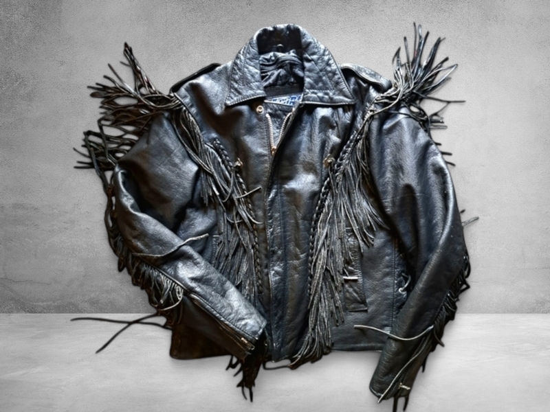 Fringes leather biker jacket for woman