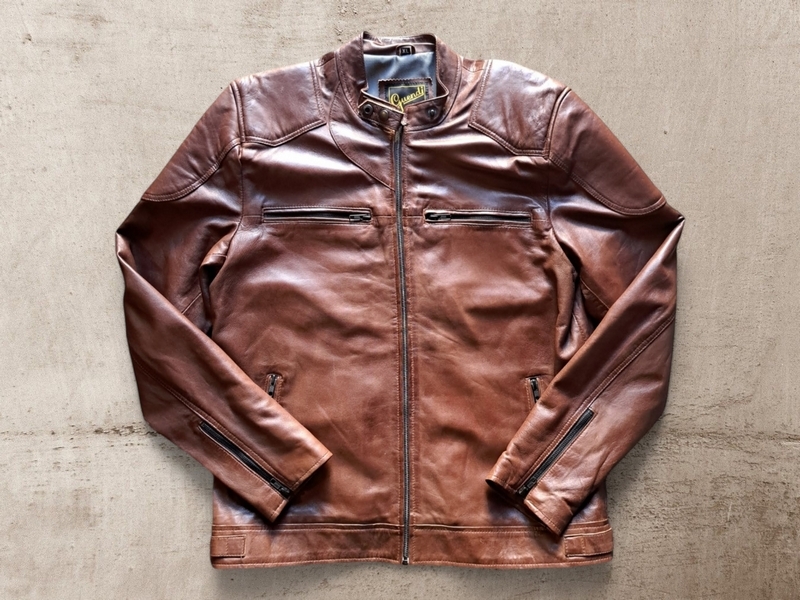 Giubbotto pelle marrone modello moto biker Guendj