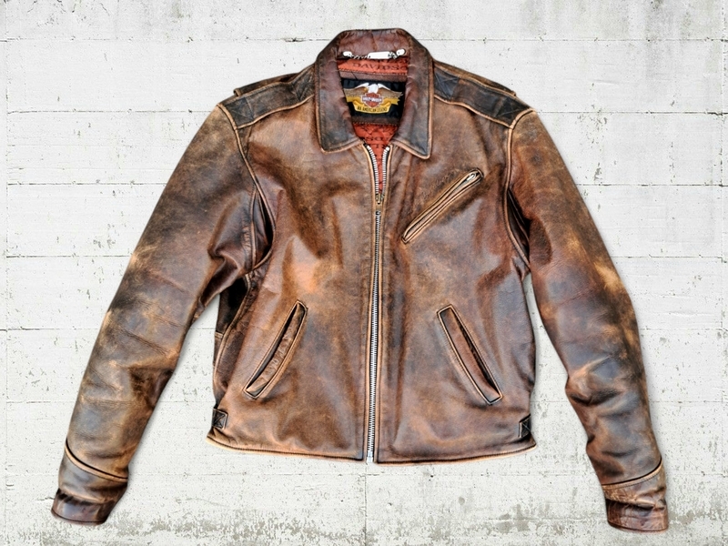 Giubbotto pelle moto biker Harley Davidson marrone