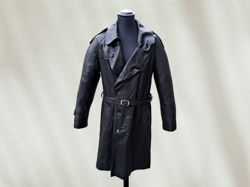 Trench pelle nero doppiopetto vintage anni 80 