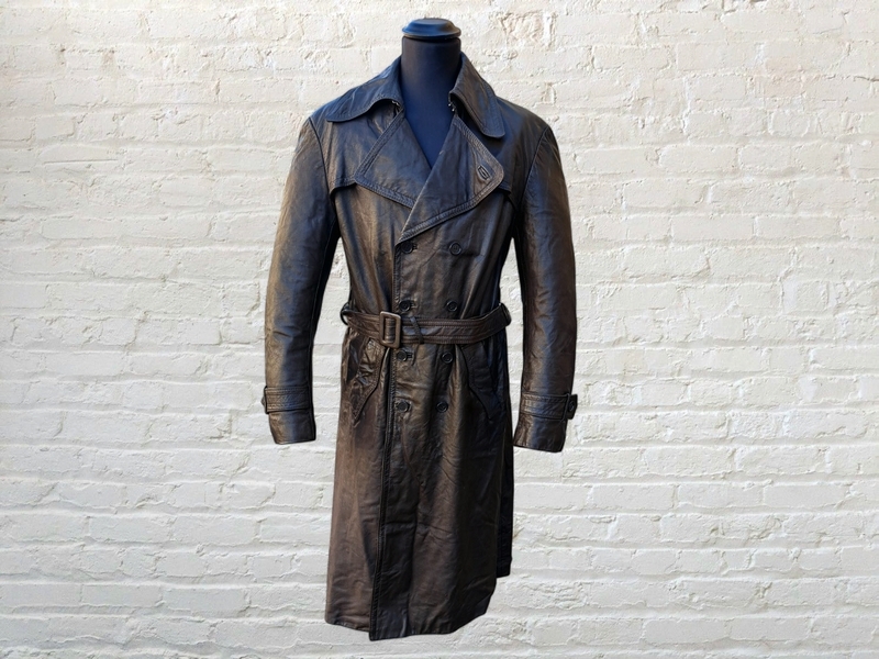 Trench cappotto pelle vintage marrone doppiopetto 