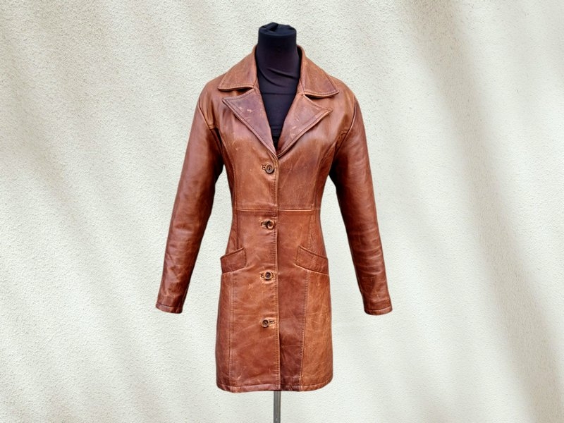 Trench cappotto pelle donna cuoio marrone tabacco