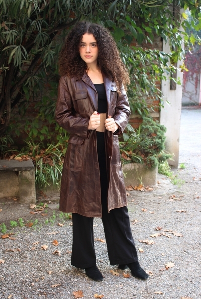 Trench cappotto pelle donna cuoio marrone vintage