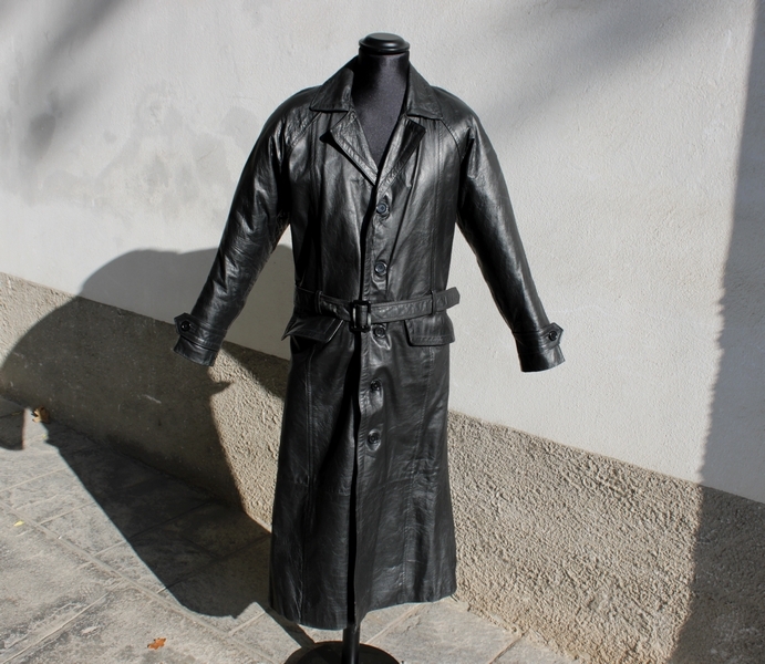 Trench pelle cappotto vintage nero anni 80 90 tagl