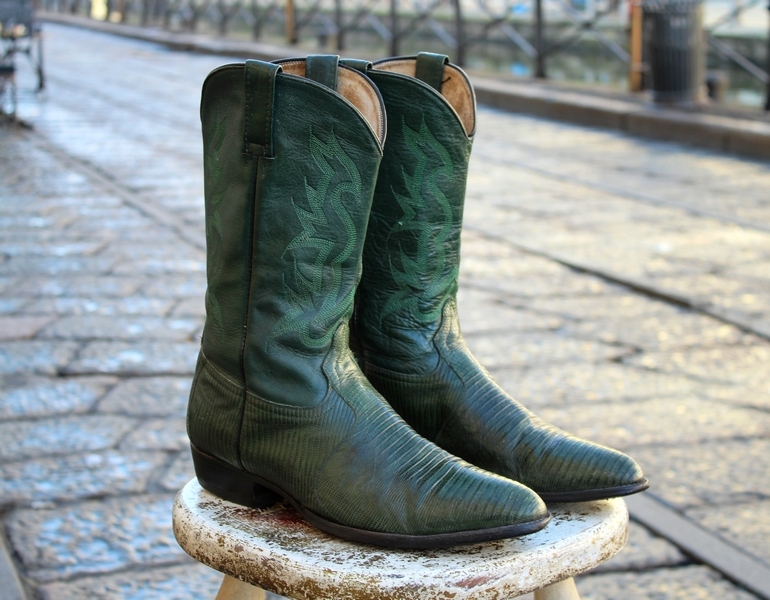 Stivali pelle verde texani cowboy boots numero 46