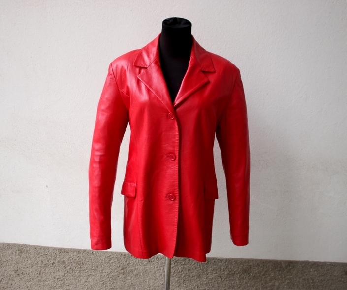 Giacca pelle rossa vintage anni 70 made in italy