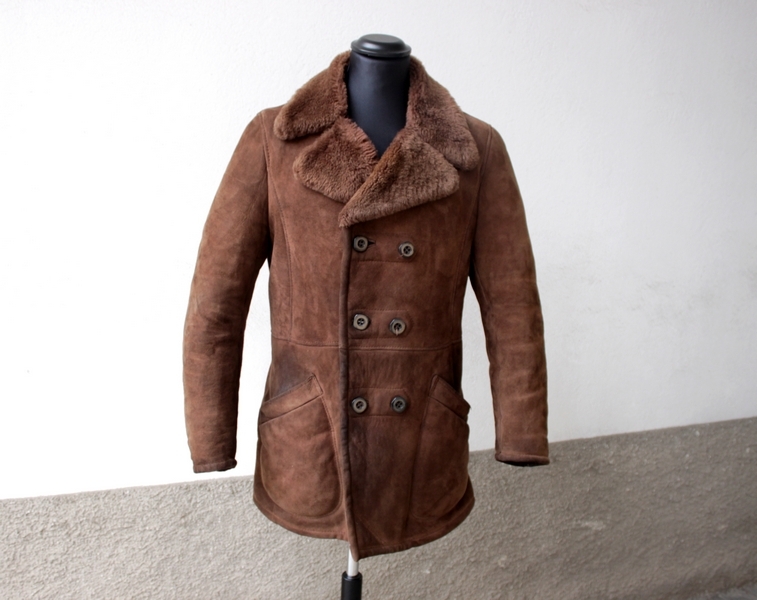 Shearling leather trench coat vintage L