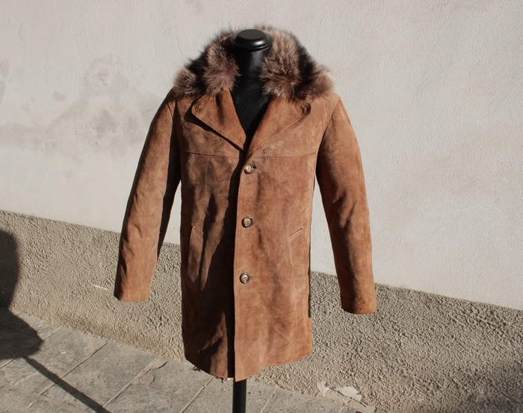 Cappotto trench pelle scamosciato con collo pellic