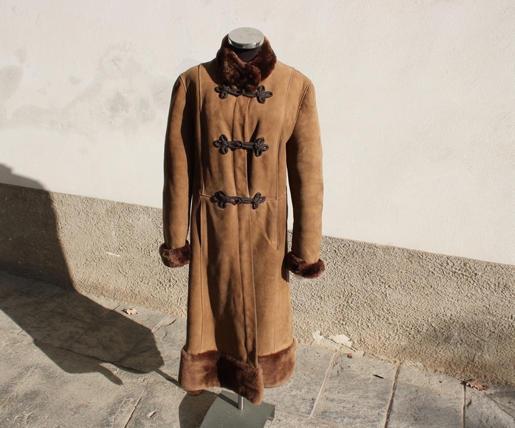 Cappotto lungo in montone shearling vintage da don