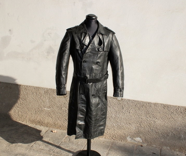 Trench cappotto pelle uomo vintage doppiopetto tag