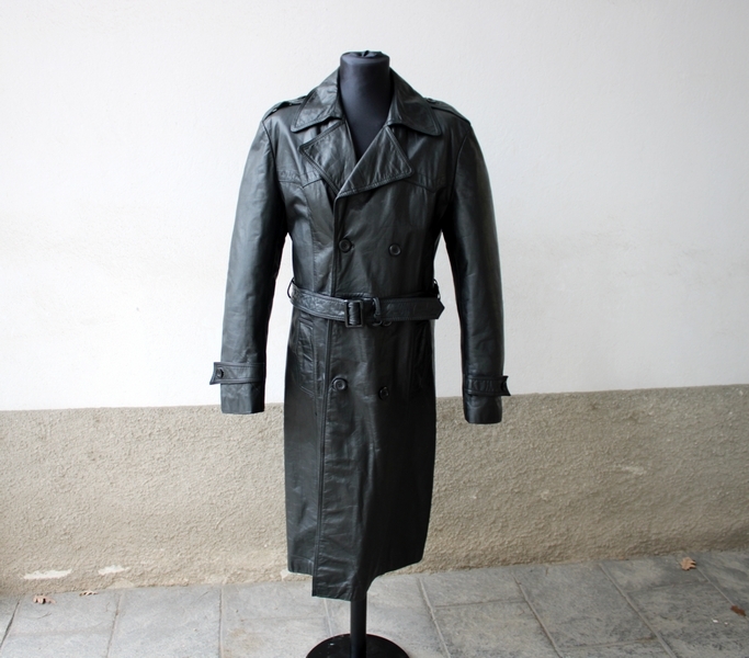 Trench cappotto pelle uomo vintage doppiopetto tag