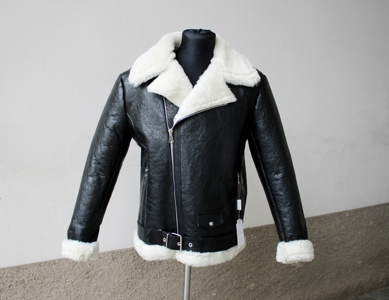 Giubbotto chiodo montone nero shearling aviatore r