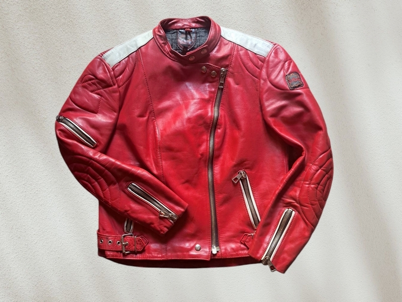 Giubbotto chiodo pelle moto vintage rosso biker Er