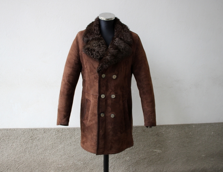 Vintage shearling fur double breasted brown size L