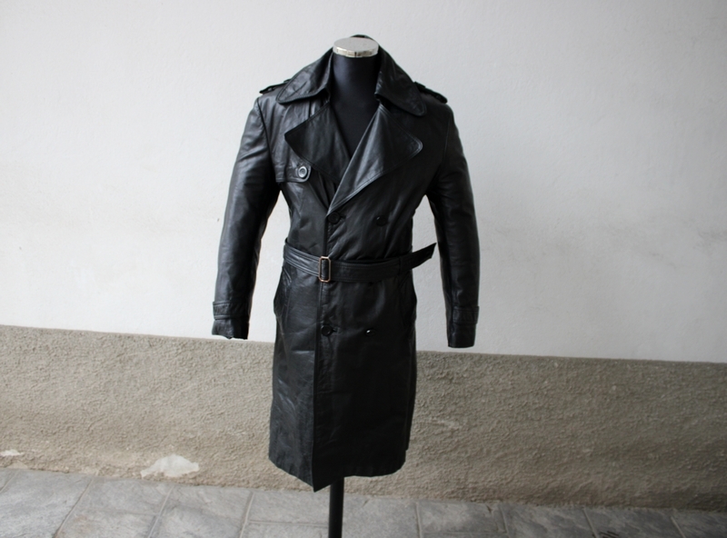 Trench pelle vintage anni 70 doppiopetto pelliccia