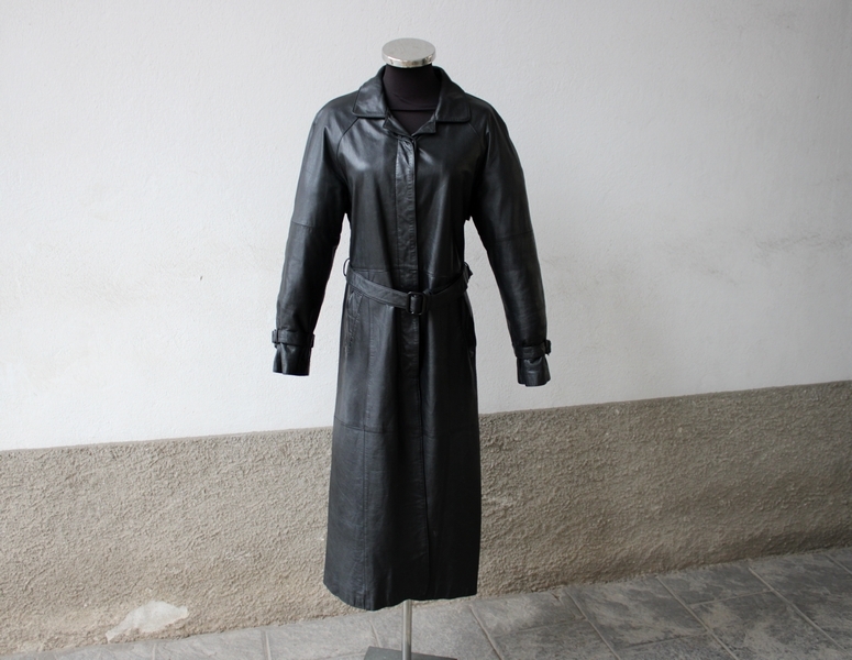 Trench pelle nero donna vintage taglia 42 