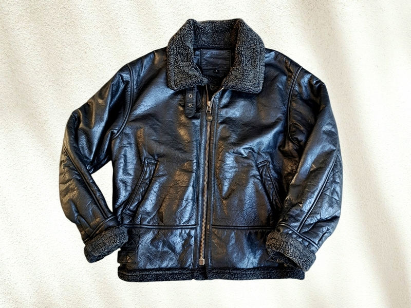 Giubbotto montone shearling nero vintage bomber b3