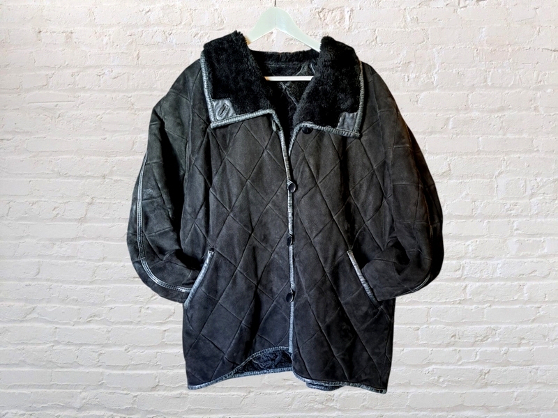 Oversize woman shearling black 80 90s 