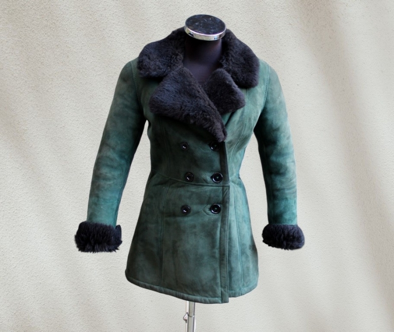 Cappotto pelle verde montone shearling vintage tag