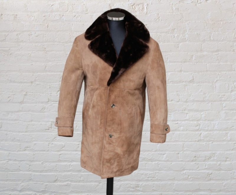 Cappotto pelle scamosciato collo in shearling inte