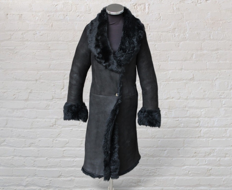 Cappotto pelle montone shearling nero vintage tagl