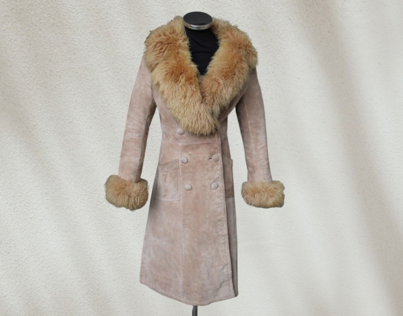 Cappotto pelle scamosciato con collo e polsi in sh