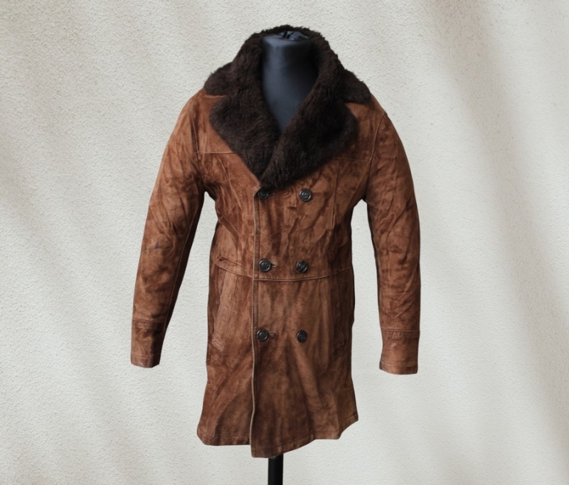 Cappotto pelle scamosciato marrone imbottito vinta