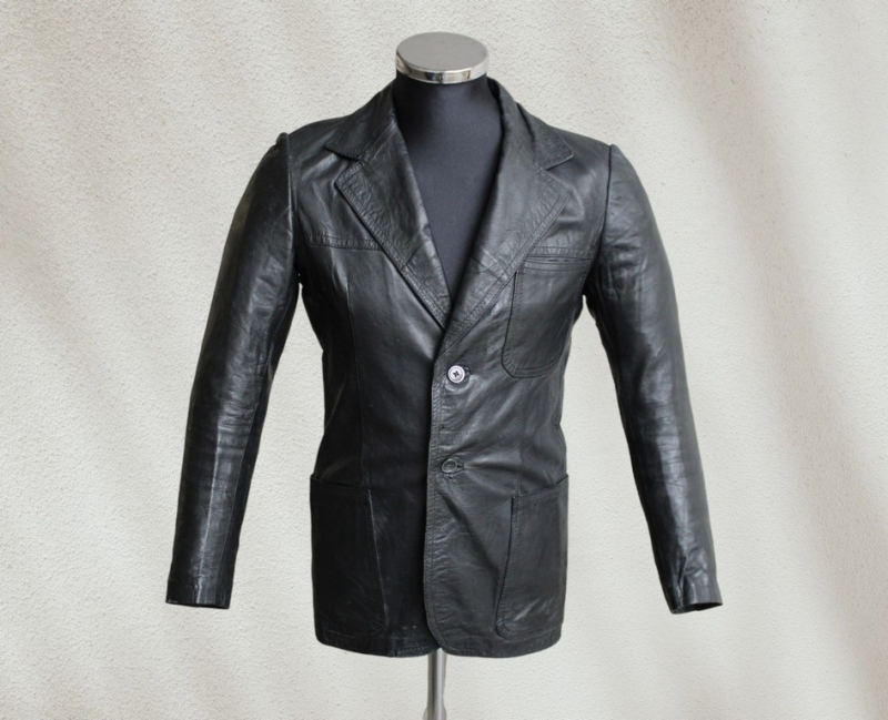 Giacca pelle blazer vintage nero taglia XS