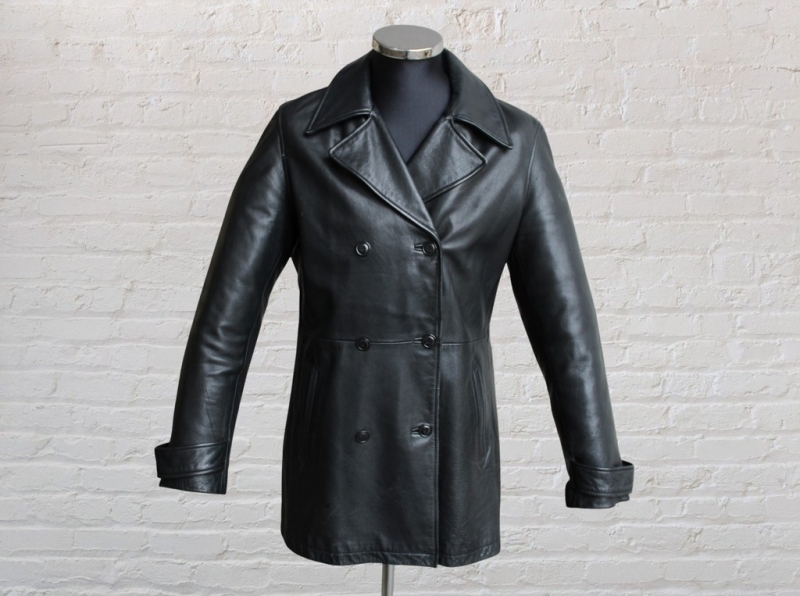 Trench pelle nero corto doppiopetto uomo vintage