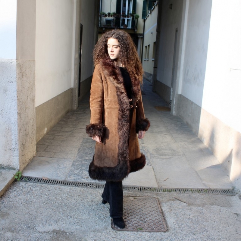 Cappotto pelle montone shearling lungo donna vinta