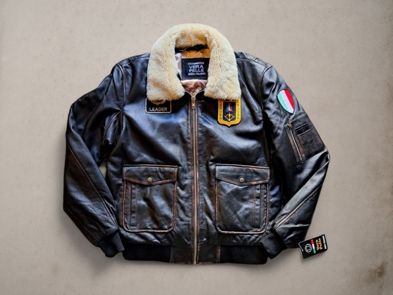 Black leather jacket frecce tricolori patched size