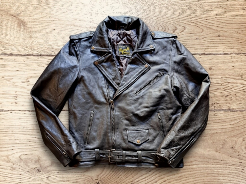 Biker brown leather moto jacket Guendj