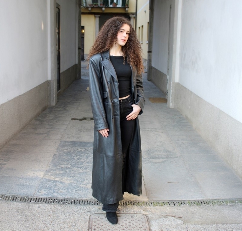 Long overcoat vintage leather 90s style