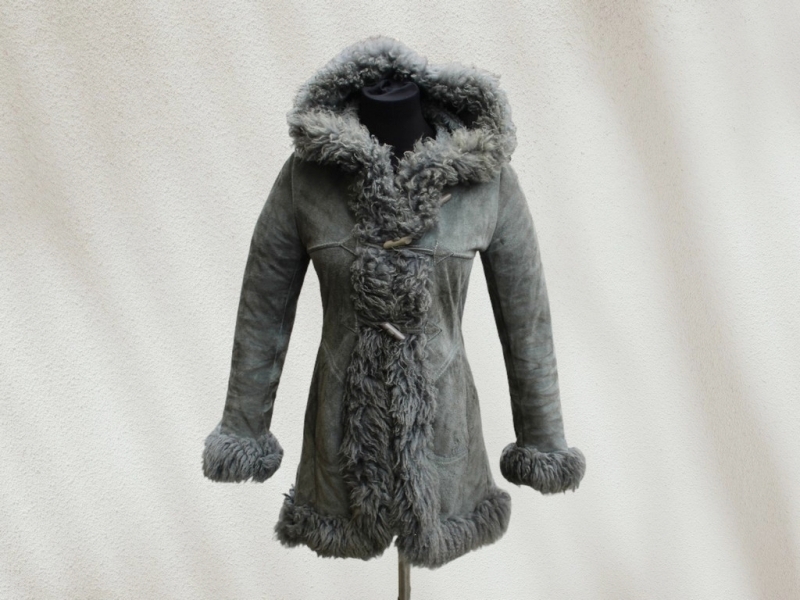 Cappotto pelle montone scamosciato vintage grigio 