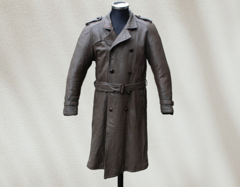 Trench pelle uomo vintage colore grigio doppiopett