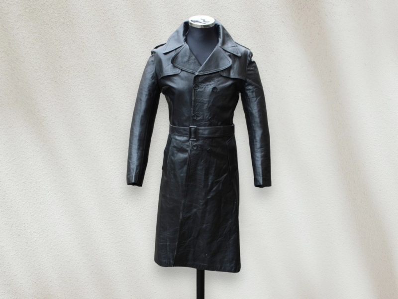 Trench pelle uomo vintage colore nero taglia picco