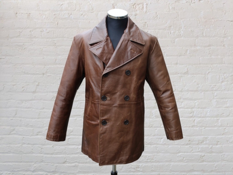 Trench pelle corto uomo marrone vintage taglia L 