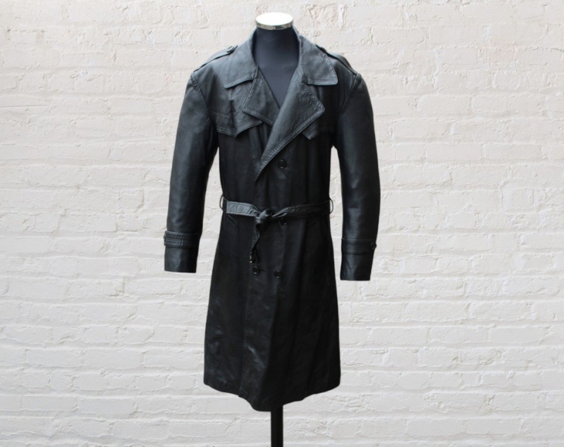 Trench pelle vintage anni 70 doppiopetto uomo XXL