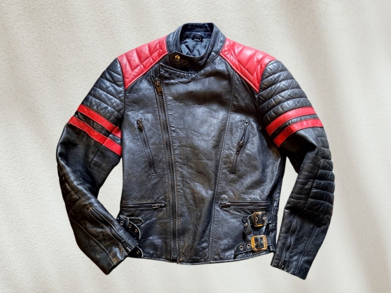 Giubbotto chiodo pelle biker tedesco anni 70 rosso